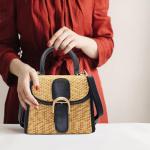 Boshiho Retro Black Straw Woven Crossbody Bag