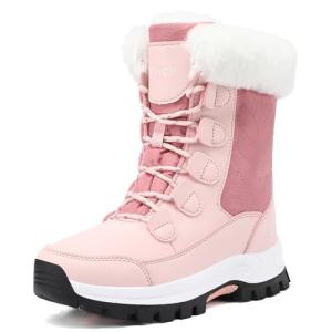 COOJOY Womens Winter Snow Boots Waterproof Shoes Tennis Walking Comfortable Hiking Booties Furry Mid Calf Warm Lightweight Pink,US9 EU41