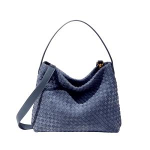 Women's Braided Leather Tote Bag Stylish Suede Hobo Shoulder Bag with Woven Details (Blue)
