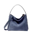 Women's Braided Leather Tote Bag Stylish Suede Hobo Shoulder Bag with Woven Details (Blue)