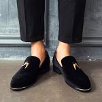 CMM Men's Luxury Slip-On Loafer Metal Decorated Slipper Black Pointed-Toe Shoes Size 8.5