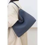 Women's Braided Leather Tote Bag Stylish Suede Hobo Shoulder Bag with Woven Details (Blue)