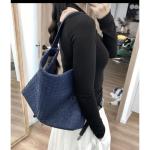 Women's Braided Leather Tote Bag Stylish Suede Hobo Shoulder Bag with Woven Details (Blue)