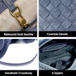 Women's Braided Leather Tote Bag Stylish Suede Hobo Shoulder Bag with Woven Details (Blue)