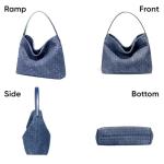 Women's Braided Leather Tote Bag Stylish Suede Hobo Shoulder Bag with Woven Details (Blue)