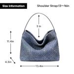 Women's Braided Leather Tote Bag Stylish Suede Hobo Shoulder Bag with Woven Details (Blue)