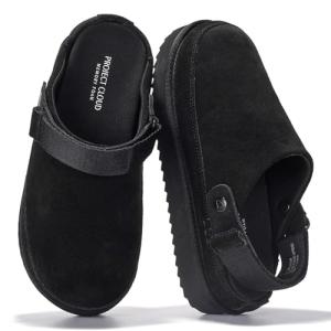 Project Cloud Genuine Leather Clogs for Women - Memory Foam Womens Clogs & Mules with Adjustable Straps - Lightweight Platform Shoes Non-Slip Slides (Goldstar, BLK, 8)