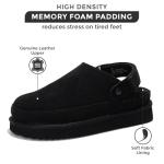 Project Cloud Genuine Leather Clogs for Women - Memory Foam Womens Clogs & Mules with Adjustable Straps - Lightweight Platform Shoes Non-Slip Slides (Goldstar, BLK, 8)