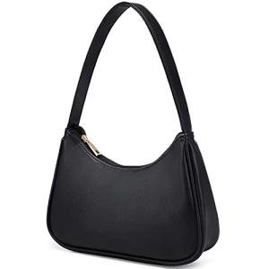 Loiral Shoulder Bags for Women, Cute Hobo Tote Leather Handbag Mini Clutch Purse with Zipper Closure, Black