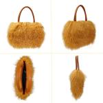 FINILUO Women Luxury Real Lamb Mongolian Flush Wool Fur With Genuine Leather Handles Handbag Camel