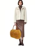FINILUO Women Luxury Real Lamb Mongolian Flush Wool Fur With Genuine Leather Handles Handbag Camel