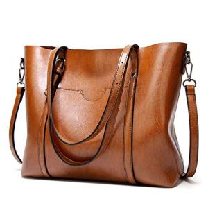 Pahajim Brown PU Leather Tote Handbag for Women