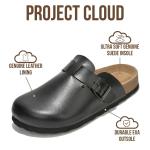 Project Cloud Genuine Leather Footbed Clogs for Women - Memory Foam Arch Support Slippers for Women - Trendy Slip-ons Women's Mules & Clogs Sandals (Benton, Black, 8)