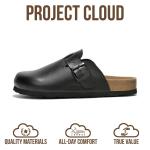 Project Cloud Genuine Leather Footbed Clogs for Women - Memory Foam Arch Support Slippers for Women - Trendy Slip-ons Women's Mules & Clogs Sandals (Benton, Black, 8)