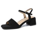 fereshte Women's Ankle Strap Heeled Sandals Open Toe Strappy Low Block Heels Sandals Suede Black 46 - insole length: 28cm/11.02 inch - US 12