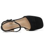 fereshte Women's Ankle Strap Heeled Sandals Open Toe Strappy Low Block Heels Sandals Suede Black 46 - insole length: 28cm/11.02 inch - US 12