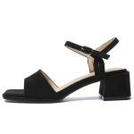 fereshte Women's Ankle Strap Heeled Sandals Open Toe Strappy Low Block Heels Sandals Suede Black 46 - insole length: 28cm/11.02 inch - US 12