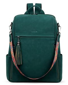 FADEON Leather Laptop Backpack for Women Designer 15.6 inch PU Laptop Bag, Ladies Travel Computer Work Backpack Green