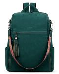 FADEON Leather Laptop Backpack for Women Designer 15.6 inch PU Laptop Bag, Ladies Travel Computer Work Backpack Green