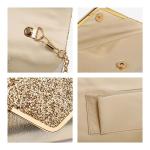 Dasein Women Evening Bags Formal Clutch Purses for Wedding Party Prom Handbags with Shoulder Strap and Glitter Flap (Gold)