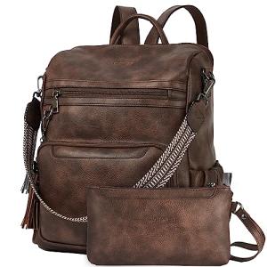 BOSTANTEN Womens Backpack Purse Leather Travel Backpack Fashion Designer Ladies Shoulder Bags with Wristlet