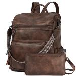 BOSTANTEN Womens Backpack Purse Leather Travel Backpack Fashion Designer Ladies Shoulder Bags with Wristlet