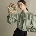 OUYGZOU Woven Tote Bag for Women with Coin Purse, Foldable Chain Small Crossbody Handbags, Fashion Shoulder Bag, Hobo Satchel (Champagne)