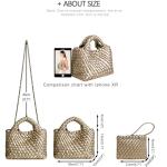 OUYGZOU Woven Tote Bag for Women with Coin Purse, Foldable Chain Small Crossbody Handbags, Fashion Shoulder Bag, Hobo Satchel (Champagne)
