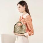 OUYGZOU Woven Tote Bag for Women with Coin Purse, Foldable Chain Small Crossbody Handbags, Fashion Shoulder Bag, Hobo Satchel (Champagne)