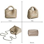 OUYGZOU Woven Tote Bag for Women with Coin Purse, Foldable Chain Small Crossbody Handbags, Fashion Shoulder Bag, Hobo Satchel (Champagne)