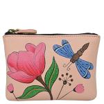 Anna by Anuschka Women's Hand Painted Genuine Leather Coin Pouch - Dragonfly Garden