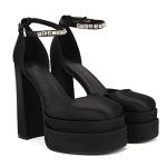 THESHY Womens Platform Chunky High Block Heels Ankle Strap Buckles Wedge Dress Pumps Fashion Shoes for Women Black