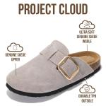 Project Cloud Genuine Leather Clogs for Women Shoes - Memory Foam Insole, Non-Slip & Natural Cork Footbed Arch Support Big Buckle Womens Clogs and Mules for Women Footwear(Manchester, Gray, 10)