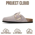 Project Cloud Genuine Leather Clogs for Women Shoes - Memory Foam Insole, Non-Slip & Natural Cork Footbed Arch Support Big Buckle Womens Clogs and Mules for Women Footwear(Manchester, Gray, 10)