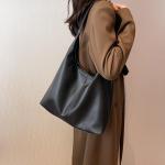 Hobo Bags for Women Slouchy Tote Bag Soft Casual PU Leather Shoulder Purses 2pcs Work Everyday Handbags (Black)