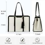 LOVEVOOK Laptop Bag for Women - 17 inch Lightweight Canvas Laptop Tote, Large Capacity Computer Bag with Clutch Purse for Business, Work, Travel, School (Beige & Black, 17 Inch)