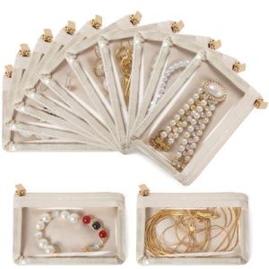 FREEAMG 12 Pcs Travel Jewelry Bags for Women Girl, Velvet Jewelry Pouch, Small Clear Jewelry Bag, Zippered Jewelry Organizer, Luxury Jewelry Gift Bags