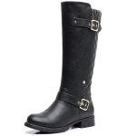GLOBALWIN Women's Black Quilted Knee High Boots For Women Low Heel Comfortable Fashion Riding Boots Size 8.5M