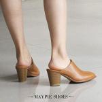 Maypie Womens Chunky Heels Mules and Clogs Closed Toe Bootie Pumps Slides Shoes, Brown, 9 B(M) US