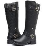 GLOBALWIN Women's Black Quilted Knee High Boots For Women Low Heel Comfortable Fashion Riding Boots Size 8.5M
