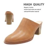 Maypie Womens Chunky Heels Mules and Clogs Closed Toe Bootie Pumps Slides Shoes, Brown, 9 B(M) US