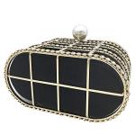 Boutique De FGG Elegant Evening Handbag with Pearl Rhinestone Bucket Bag Crystal Clutch Purses for Wedding Party Small Tote,Black