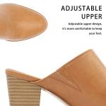 Maypie Womens Chunky Heels Mules and Clogs Closed Toe Bootie Pumps Slides Shoes, Brown, 9 B(M) US