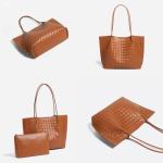 Waiyqju Women's Luxury Handmade Woven Tote Bag, Beach Bag Set, Elegant Age Reducing Travel Commuter Bag Set (1# Black)