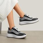 DREAM PAIRS Women Chunky City Tweed Comfortable Casual Platform Fashion Sneaker,Size 7.5,Black/White,SDFN2379W