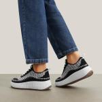 DREAM PAIRS Women Chunky City Tweed Comfortable Casual Platform Fashion Sneaker,Size 7.5,Black/White,SDFN2379W