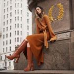 EQAUDES Platform Chunky Heel Knee High Boots Brown Fall Boots for Women 2025 Leather Square Toe Side Zipper