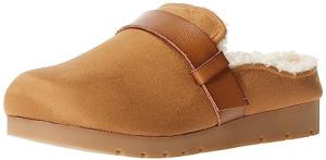 Amazon Essentials Women's Backless Shearling Memory Foam Mule, Tan Suede, 8