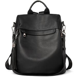 BROMEN Backpack Purse for Women Leather Anti Theft Travel Fashion Shoulder Bag Black
