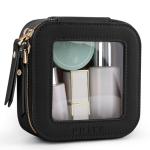 Prite Mini Clear Makeup Bag for Purse Cute Small Travel Cosmetic Bag for Women Waterproof Toiletry Bag Leather Makeup Pouch with Gold Zipper(Black)